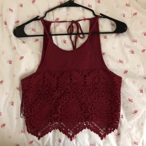 A red halter crop top